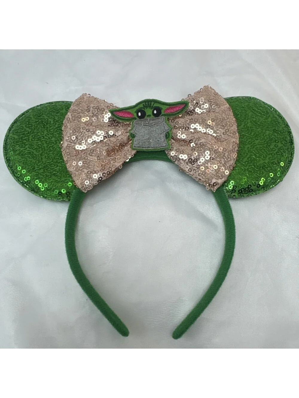 Mickey Mouse Grogu Sequined Green Mouse Ears Headband Baby Yoda Disney